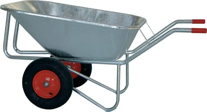 Platte mestkruiwagen 230L - 2 wielen - verzinkt - metalen wielen