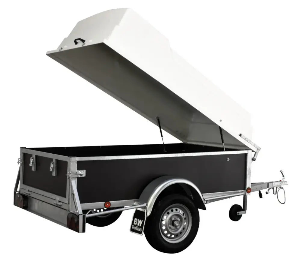 BW Trailer - Gesloten aanhangwagen - Scharnierend polyester dak - 2000x1100x1400 - EA - Met achterspon (Bruin hout, 7p)