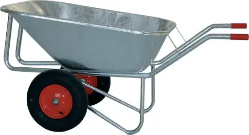 [K2302] Platte mestkruiwagen 230L - 2 wielen - verzinkt - metalen wielen