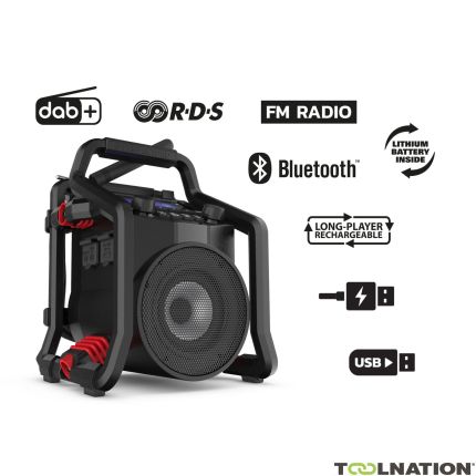 [Powerplayer]  PerfectPro PowerPlayer bouwplaatsradio DAB+, FM AUX, Bluetooth®, DAB+, FM, USB-acculaadfunctie